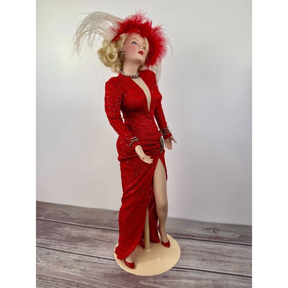 Franklin Mint Marilyn Monroe Vinyl 19" Doll Red Gown Gentlemen Prefer Blondes - Picture 2 of 16